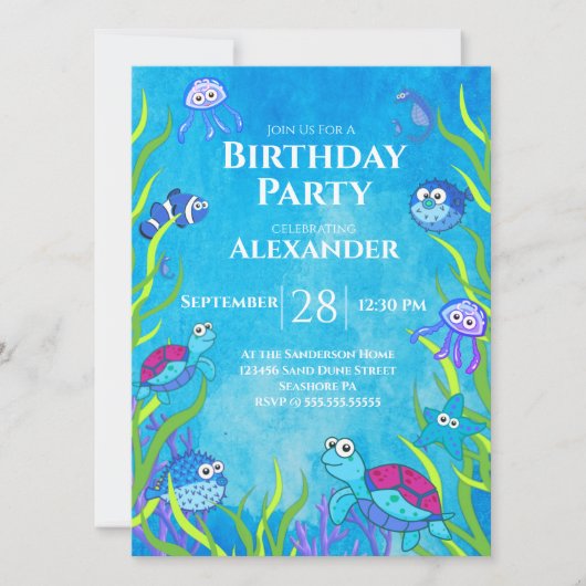 Blue under the Zee Boy Birthday Party Invitation (Voorkant)