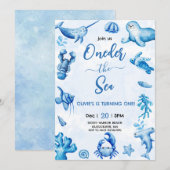 Blue Under the Zee Boy Verjaardagsuitnodiging Kaart (Voorkant / Achterkant)