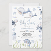 Blue Under the Zee Boys Whale Calf Baby shower Kaart (Voorkant)