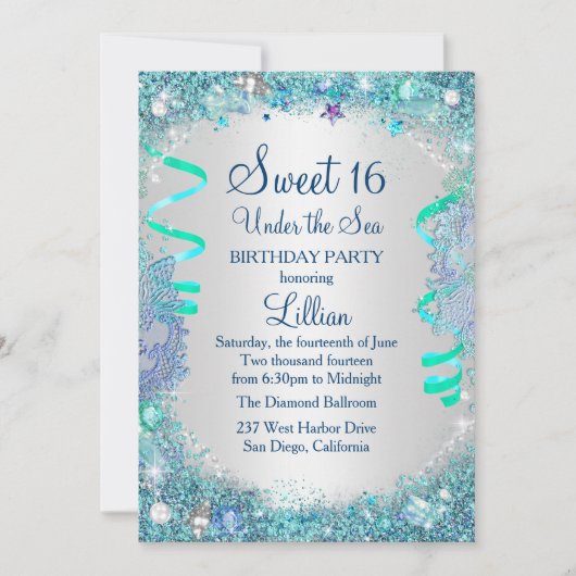 Blue under the Zee Sweet 16 Invitation Kaart (Voorkant)