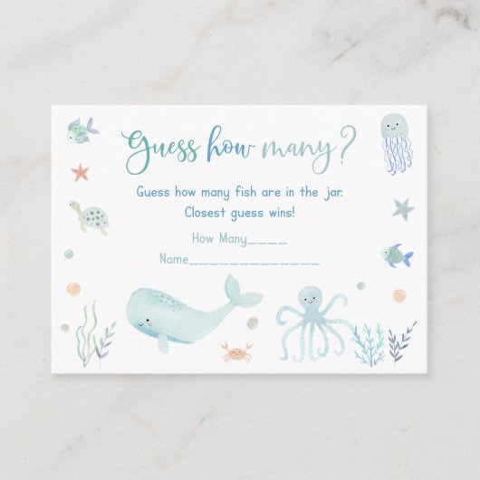 Blue Under the Zee Verjaardagsraad Hoeveel spel Informatiekaartje (Voorkant)