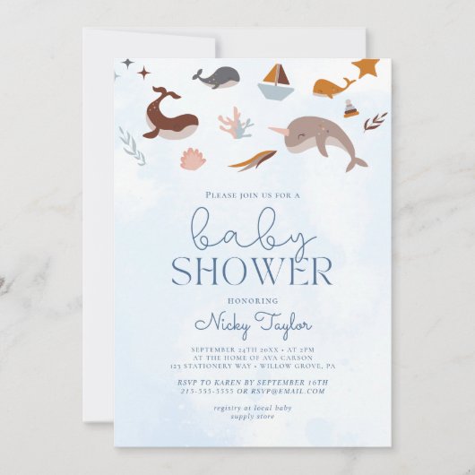 Blue Under Zee Boho Schattige Whale Baby shower Kaart (Voorkant)