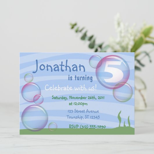 Blue Undersea Bubbles Uitnodigingen voor kinderver (Staand voorkant)