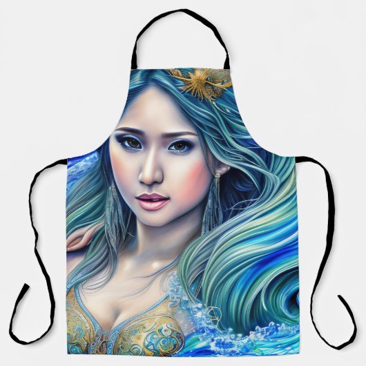Blue Underwater Fantasy Goddess Abstracte kunst Schort (Voorkant)