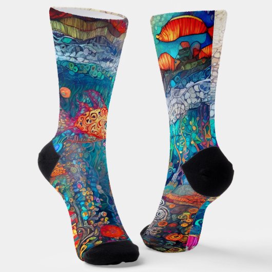 BLUE UNDERWATER SEALIFE ZOMER VROLIJK KLEURRIJK SOKKEN (Gebogen)