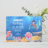 Blue Underwater Zee Ocean Boy Duiken Verjaardag Kaart (Staand voorkant)