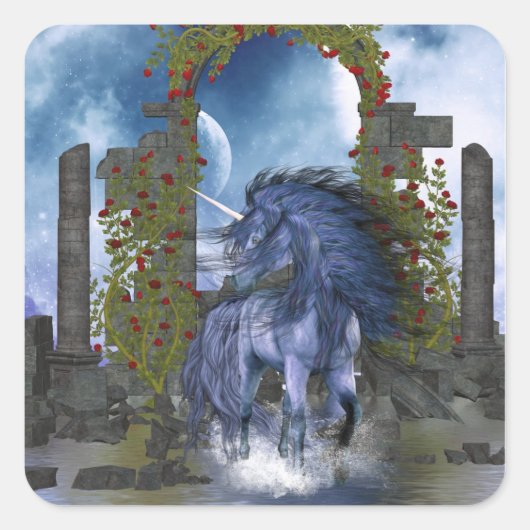 Blue Unicorn 2 Vierkante Sticker (Voorkant)