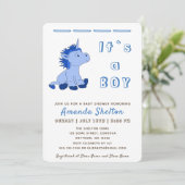 Blue Unicorn Baby Boy Shower Invitation Kaart (Staand voorkant)