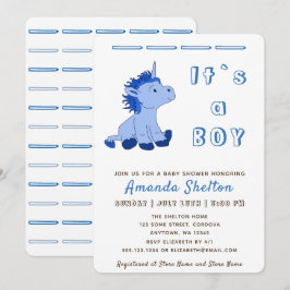 Blue Unicorn Baby Boy Shower Invitation Kaart