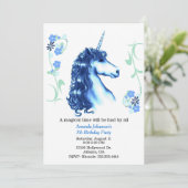 Blue Unicorn Birthday Party Invitation Kaart (Staand voorkant)