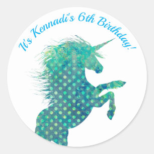 Blue Unicorn, Birthday Ronde Sticker