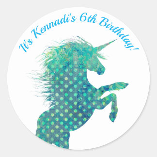 Blue Unicorn, Birthday Ronde Sticker