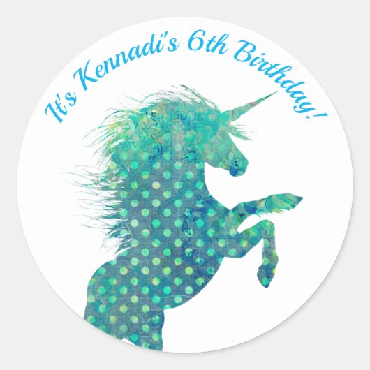Blue Unicorn, Birthday Ronde Sticker (Voorkant)