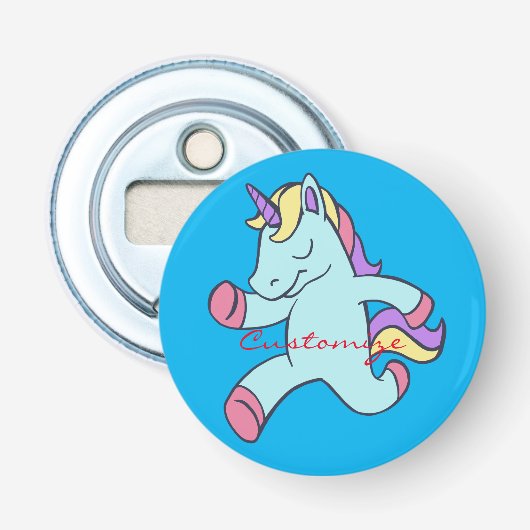 Blue Unicorn die Thunder_Cove runt Button Flesopener (Voorkant)