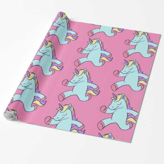 Blue Unicorn die Thunder_Cove runt Cadeaupapier (Uitgerold)