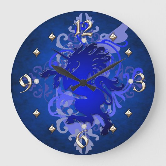 Blue Unicorn Fantasy Clock Grote Klok (Voorkant)