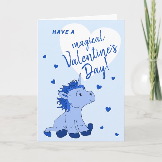 Blue Unicorn Heart Kinder Classroom Valentijn day Feestdagen Kaart (Voorkant)