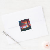 Blue unicorn in the forest vierkante sticker (Envelop)