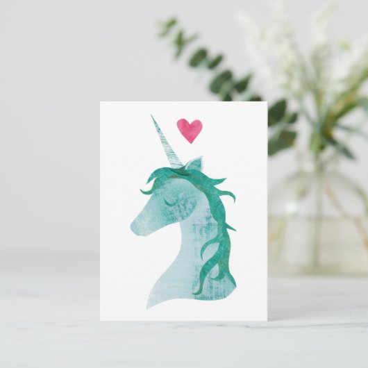 Blue Unicorn Magic with Heart Briefkaart (Staand voorkant)