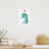 Blue Unicorn Magic with Heart Poster (Keuken)