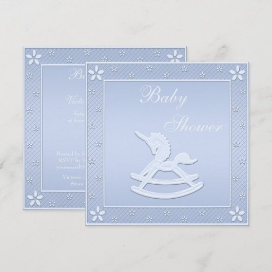 Blue Unicorn Rocking Horse Baby Boy Shower Kaart (Voorkant / Achterkant)