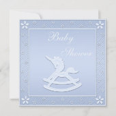Blue Unicorn Rocking Horse Baby Boy Shower Kaart (Voorkant)