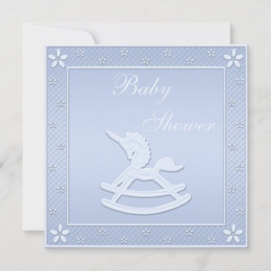 Blue Unicorn Rocking Horse Baby Boy Shower Kaart (Voorkant)