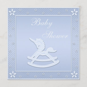 Blue Unicorn Rocking Horse Baby Boy Shower Kaart