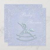 Blue Unicorn Rocking Horse Glitter Baby shower Kaart (Voorkant / Achterkant)