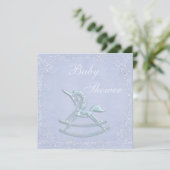 Blue Unicorn Rocking Horse Glitter Baby shower Kaart (Staand voorkant)
