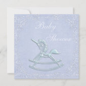 Blue Unicorn Rocking Horse Glitter Baby shower Kaart (Voorkant)