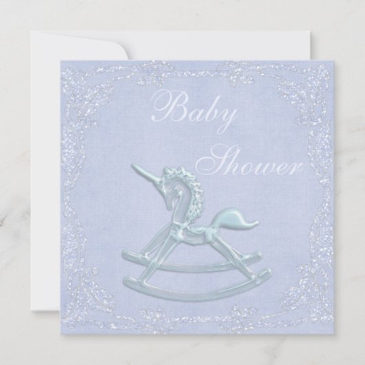 Blue Unicorn Rocking Horse Glitter Baby shower Kaart (Voorkant)