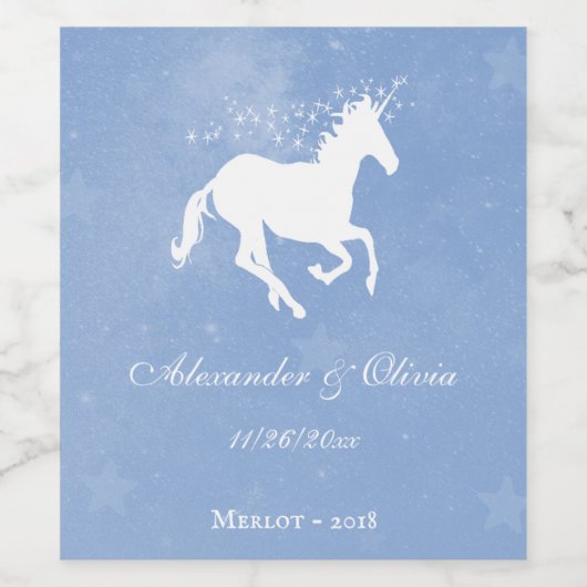 Blue Unicorn Weddenschap Wine Label Wijn Etiket (Enkel label)
