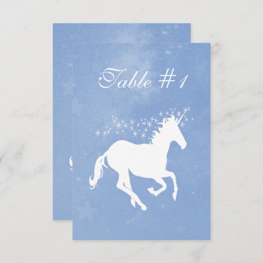 Blue Unicorn Weddenschappen Reception Table Card Kaart (Voorkant / Achterkant)