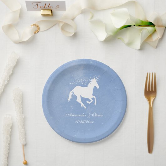 Blue Unicorn Wedding Paper Bord (Huwelijk)
