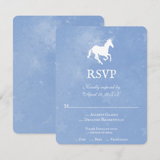 Blue Unicorn Wedding RSVP Kaart (Voorkant / Achterkant)