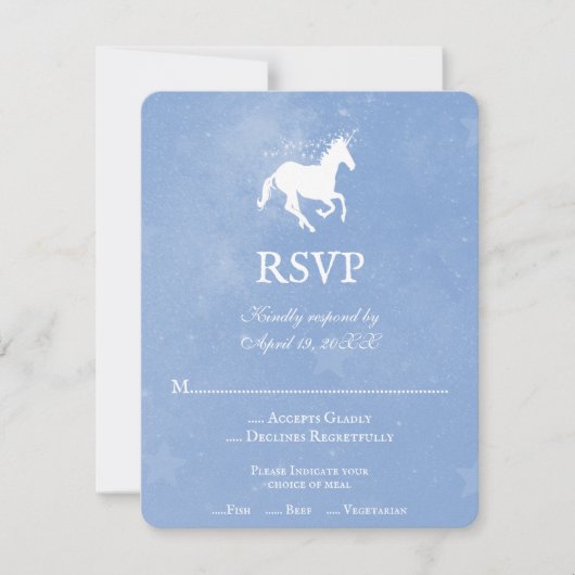 Blue Unicorn Wedding RSVP Kaart (Voorkant)