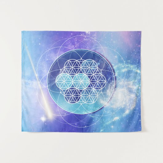 Blue Universe Sacred Geometry Wandkleed (Voorkant (horizontaal))