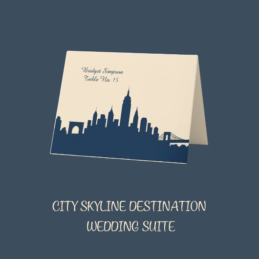 Blue Urban City Skyline Wedding Eénpersoonskaart Bedankkaart