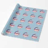 Blue USA Patriotic Baby Carriage Wrappapier Cadeaupapier (Uitgerold)