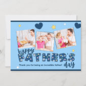 Blue Vaderdag Invitation met Familiefoto's Kaart (Voorkant)