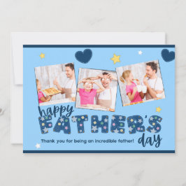 Blue Vaderdag Invitation met Familiefoto's Kaart