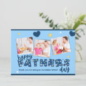 Blue Vaderdag Invitation met Familiefoto's Kaart (Staand voorkant)