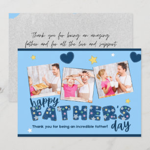 Blue Vaderdag Invitation met Familiefoto's Kaart