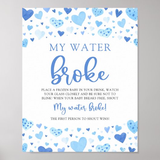 Blue Valentijn Baby shower Mijn Water Broke Game Poster (Voorkant)
