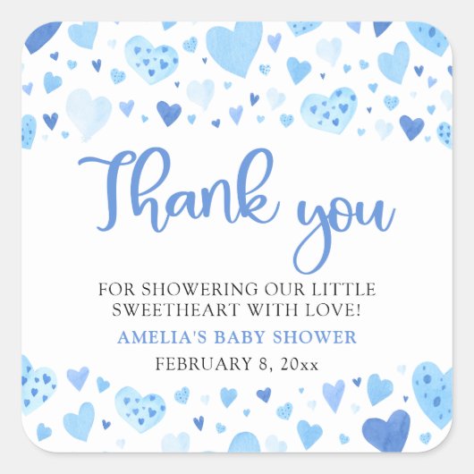 Blue Valentijn Boy Little Sweetheart Baby shower Vierkante Sticker (Voorkant)