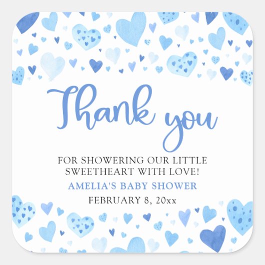 Blue Valentijn Boy Little Sweetheart Baby shower Vierkante Sticker (Voorkant)