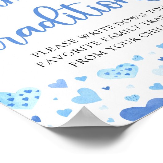 Blue Valentijn Family Traditions Baby shower Sign Poster (Hoek)