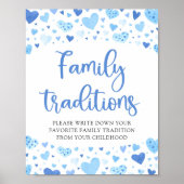 Blue Valentijn Family Traditions Baby shower Sign Poster (Voorkant)