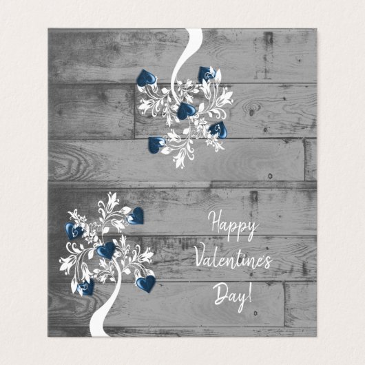 Blue Valentijn Hearts Tree Folded Kaart (Buitenkant ongevouwen)